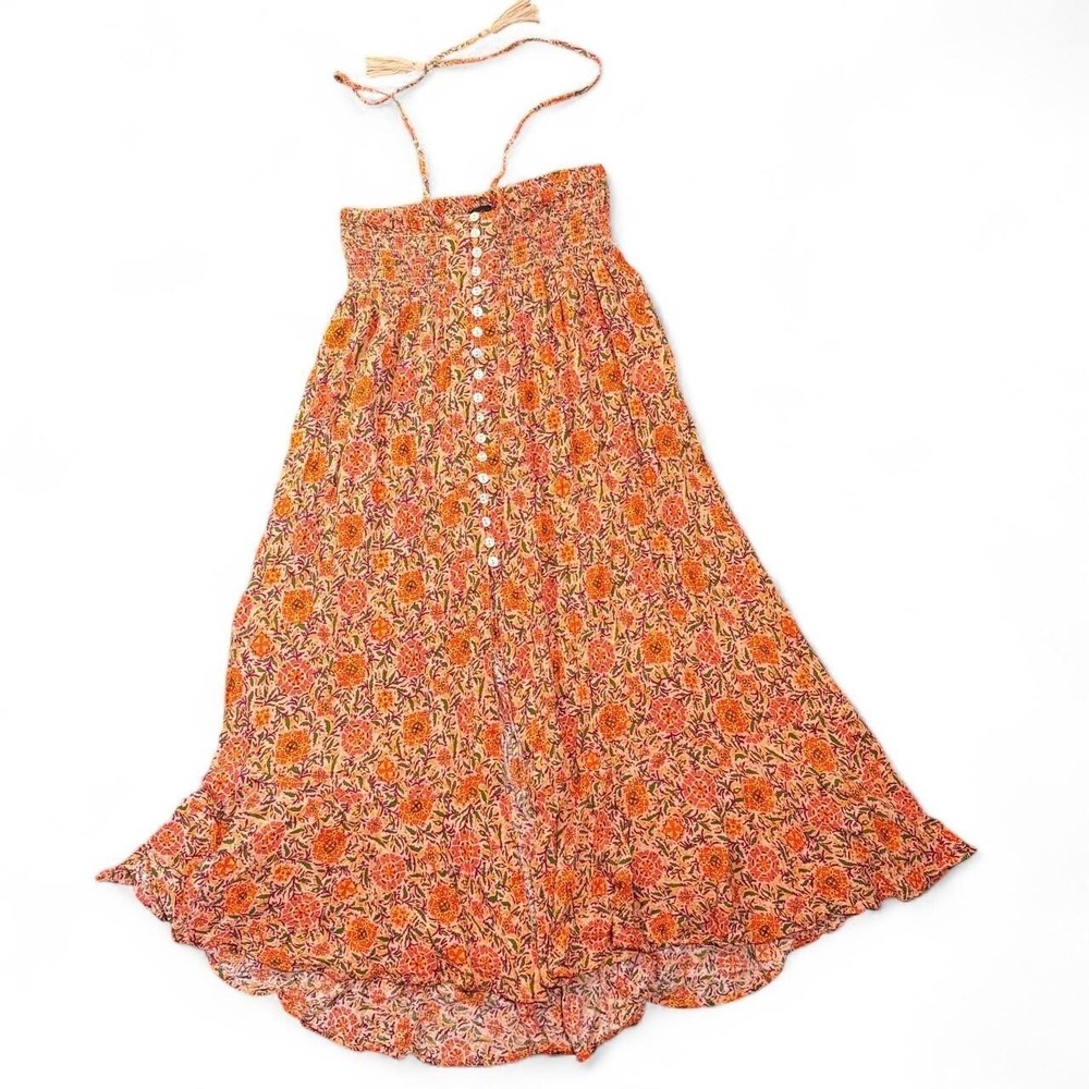 Rachel Zoe XS Floral Botanical Ruched Button Up Midi Dress Summer Flowy